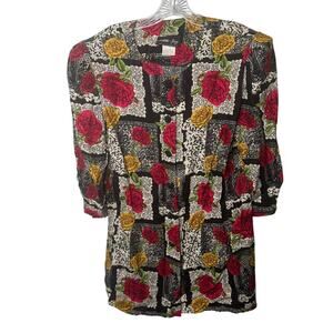 Vintage MORE Jazz Rayon Floral Blouse Top 18W Button Front 80s 90s Bold‎ Print